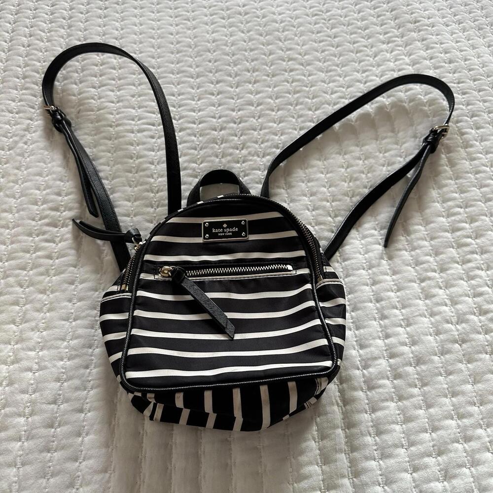 Kate Spade New York Black & White Striped Small Backpack